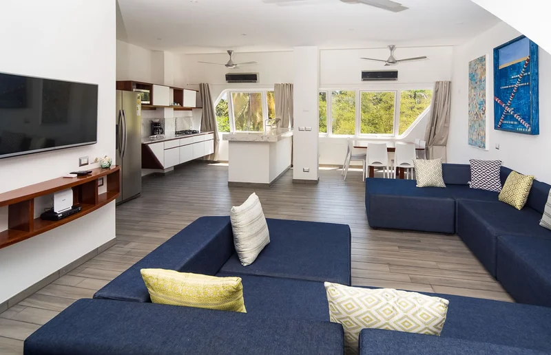 Living room and terrace of Apartment Type A at Puerto Plaza Las Terrenas